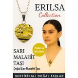 Erilsa Sertifikalı Kalp Model Sarı Malahit Doğal Taş Kolye – Huzur ve Şifa Verir