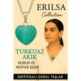 Erilsa Sertifikalı Kalp Model Turkuaz Akik Taşı Kolye – Koruyucu Enerji ve Yüksek Motivasyon Taşı