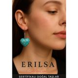 Erilsa Sertifikalı Kalp Model Turkuaz Taşı Küpe Huzur Denge Sağlayan Doğal Taş