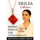 Erilsa Sertifikalı Kırmızı Mercan Doğal Taş Kolye - Kadın Erkek Tutku ve Hayat Enerjisi Taşı