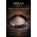 Erilsa Sertifikalı Koruma Nazar Şans Bilekliği - Aventurin Jasper İyolit Dumanlı Kuvars Akik Taşı