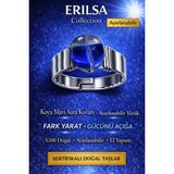 Erilsa Sertifikalı Koyu Mavi Aura Kuvars Yüzük Doğal Taş Ayarlanabilir El Yapımı Şık Enerji Taşı - 0 - Renkli