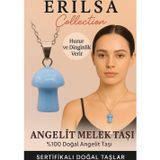 Erilsa Sertifikalı Mantar Model Angelit Melek Taşı Kolye - Huzur ve Dinginlik Veren Doğal Taş
