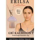 Erilsa Sertifikalı Mantar Model Gri Kalsedon Taşı Kolye Huzur ve Denge Veren Doğal Kolye