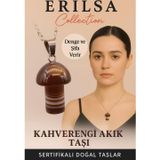 Erilsa Sertifikalı Mantar Model Kahverengi Akik Taşı Kolye - Denge ve Şifa Veren Doğal Taş