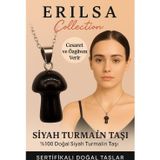 Erilsa Sertifikalı Mantar Model Siyah Turmalin Taşı Kolye - Cesaret ve Özgüven Veren Doğal Taş