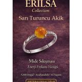 Erilsa Sertifikalı Mide Sıkışması Enerji Yüzüğü – Sarı Turuncu Akik Ayarlanabilir İnce Kasa Aslan Koç Yay