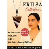 Erilsa Sertifikalı Piramit Model Kahverengi Akik Taşı Kolye - Bolluk ve Güç Veren Doğal Taş Takı