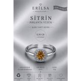 Erilsa Sertifikalı Sitrin Taşı Pırlanta Model Kare Faset Kesim 1,50 Karat 925 Ayar Gümüş Ayarlamalı Yüzük