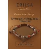 Erilsa Sertifikalı Terahertz Siyah Kızıl Yemen Akiği Doğal Taş Bileklik Koruma ve Denge Enerjisi