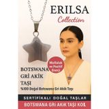 Erilsa Sertifikalı Yıldız Model Botswana Gri Akik Doğal Taş Kolye – Mutluluk ve Pozitif Enerji