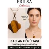 Erilsa Sertifikalı Yonca Kesim Kaplan Gözü Doğal Taş Kolye – Cesaret Özgüven ve Başarı Taşı