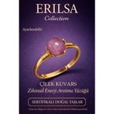 Erilsa Sertifikalı Zihinsel Enerji Arınma Yüzüğü – Çilek Kuvars Taşı Ayarlamalı Gold İkizler Terazi Burcu