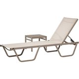 Erinöz Asos Alüminyum Fileli Şezlong + Sehpa - Cappuccino - 193x61x31