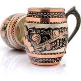 Eriza 50 cc Işlemeli Kalaylı Kalın Bakır Bira Kokteyl Ayran Bardağı, Kadehi, 2'li Set - Siyah - 550 ml