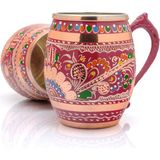 Eriza 50 cc Işlemeli Kalaylı Kalın Bakır Bira Kokteyl Ayran Bardağı, Kadehi, 6'lı Set - Lila - 550 ml