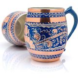 Eriza 50 cc Işlemeli Kalaylı Kalın Bakır Bira Kokteyl Ayran Bardağı, Kadehi - Mavi - 550 ml