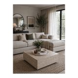 Eriza Home 1002 Kare Traverten Mermer Desenli Modern Orta Sehpa, Krem