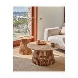 Eriza Home 1020 Yuvarlak Country 2'li Çıtalı Orta ve Yan Sehpa, Naturel
