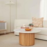 Eriza Home Eriza Nare, Yeni Nesil Modern Yuvarlak Ekru & Natural Ahşap Orta Sehpa