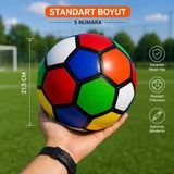 Erka Dikişli Rengarenk Futbol Topu No:5 Şişirilmiş Gönderim Dayanıklı Çocuk ve Yetişkin Futbol Topu - Çok Renkli