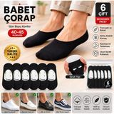 Erka Yüksek Kalite 6'lı Erkek Siyah Babet Çorap 40-45 Numara Pamuklu Görünmez Sneaker Çorabı Günlük Kullanım - 40 - 45