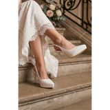 Erkan Saçmacı Scarlett Slingback İnci Beyazı Vegan Sivri Burun Arkası Açık İnce Platform Topuklu Gelin Ayakkabısı