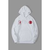 Erkek 10 Kasıma Özel 3 Iplik Kapüşonlu Baskılı Sweatshirt Hoodie - Beyaz - XL