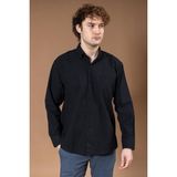 Erkek %100 Natural Uzun Kollu Regular Kalıp Organik Keten Baba Gömlek 8120 - 2XL - Siyah