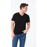 Erkek %100 Pamuk Kısa Kollu Siyah T-Shirt V Yaka Basic Erkek Tişört - 0 Siyah