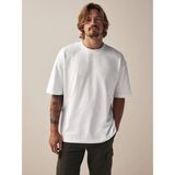 Erkek %100 Pamuk Oversize Kesim Bisiklet Yaka Basic Tişört - Beyaz