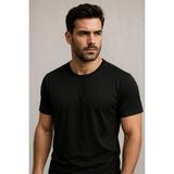 Erkek %100 Pamuk Slim Fit Sporcu Tişört Basic Bisiklet Yaka Kısa Kollu T-Shirt - 0 Siyah - 3XL