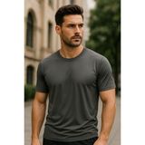 Erkek %100 Pamuk Slim Fit Sporcu Tişört Basic Bisiklet Yaka Kısa Kollu T-Shirt - 0 Siyah - XL