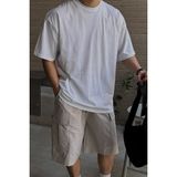Erkek %100 Pamuklu Kalın Dokulu Oversize Bisiklet Yakalı Beyaz T-Shirt - XL