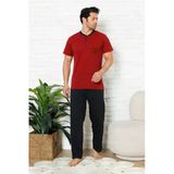 Erkek %100 Pamuklu Pijama Takımı-3 Düğmeli-Yaka Cepli 12384