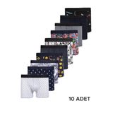 Erkek 10'lu Desenli Likralı Pamuklu Esnek Kumaş Premium Seri Boxer