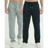 Erkek 2'li Baggy Bol Paça Oversize Relaxed 4 Mevsim Eşofman Altı Bol Paça 2 Iplik Tam Kalıp - 2XL - Siyah-Gri