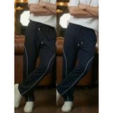 Erkek 2'li Lacivert-Siyah Baggy Biyeli Oversize Relaxed 4 Mevsim Eşofman Altı Bol Paça 2 Iplik - 2XL - Lacivert - Siyah
