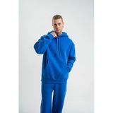 Erkek 3 İplik Oversize Kapşonlu Basic Sweatshirt Hoodie - Mavi