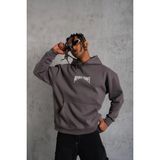 Erkek 3 İplik Pamuklu Baskılı Kapüşonlu Cepli Sweatshirt Hoodie - Füme