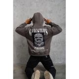 Erkek 3 İplik Pamuklu Baskılı Kapüşonlu Cepli Sweatshirt Hoodie - Gri