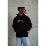 Erkek 3 İplik Pamuklu Baskılı Kapüşonlu Cepli Sweatshirt Hoodie - Siyah