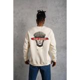 Erkek 3 Iplik Pamuklu Bisiklet Yaka Baskılı Oversize Sweatshirt - Beyaz - XL