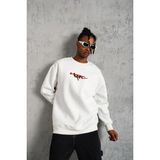 Erkek 3 İplik Pamuklu Bisiklet Yaka Gangster Baskılı Sweatshirt - Beyaz