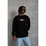 Erkek 3 Iplik Pamuklu Bisiklet Yaka Gangster Baskılı Sweatshirt - Siyah - XL