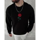 Erkek 3 Iplik Pamuklu Bisiklet Yaka Ön Ve Arka Baskılı Sweatshirt - Siyah