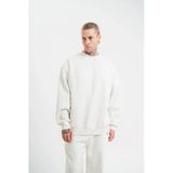 Erkek 3 İplik Pamuklu Bisiklet Yaka Yıkamalı Sweatshirt - Beyaz