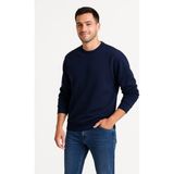 Erkek 3 Iplik Pamuklu Düz Bisiklet Yaka Sweatshirt - Lacivert - XS