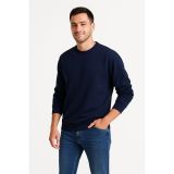 Erkek 3 İplik Pamuklu Düz Bisiklet Yaka Sweatshirt - Lacivert