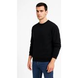 Erkek 3 İplik Pamuklu Düz Bisiklet Yaka Sweatshirt - Siyah